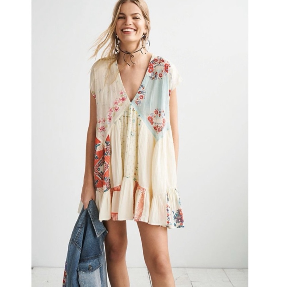 Free People Mended With Scarves patchwork Dress Medium